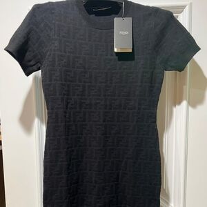 Fendi FF Black Cotton And Viscose Dress Sz L